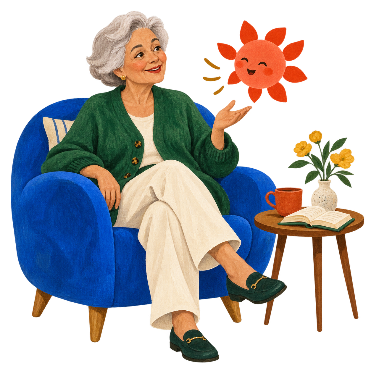 Illustration of an older person enjoying a quiet moment at home