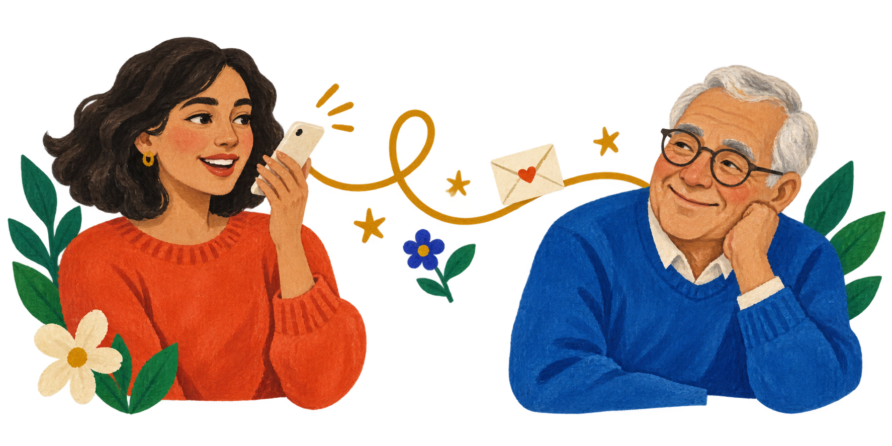 Illustration of family members staying connected across generations